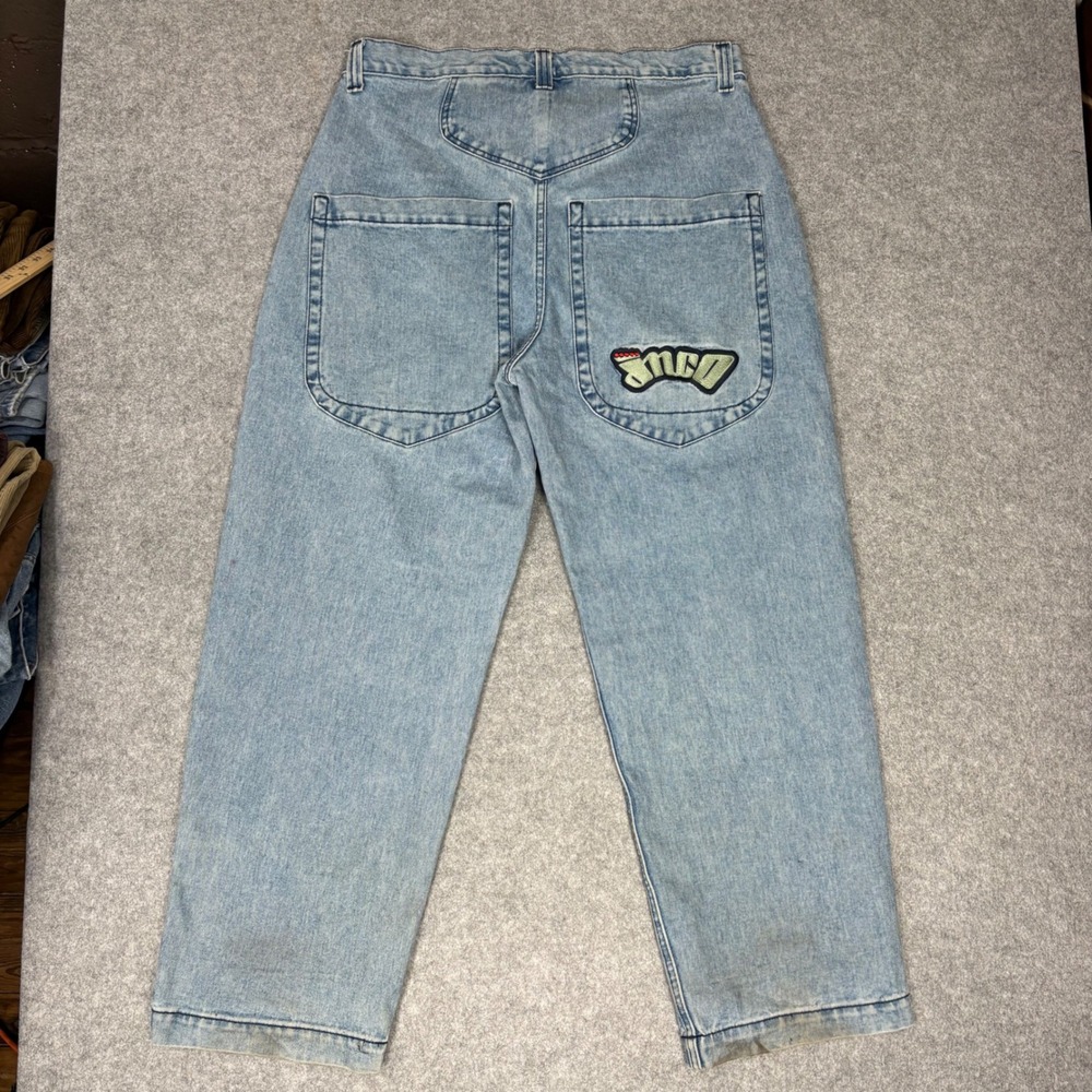 Vintage JNCO Jeans The Low Down Light Wash Wide Leg Baggy Denim Mens 38x32